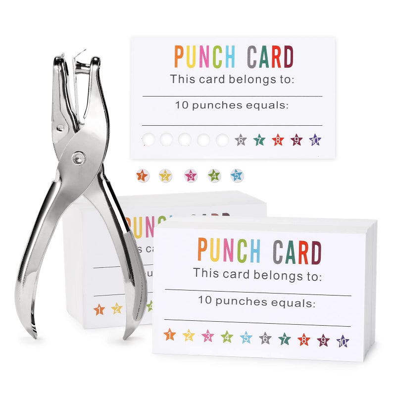 ONEDONE Reward Punch Cards Pack of 200 with Hole Puncher Behavior Incentive Awards for Teachers Kids Students Home Classroom School Business Loyalty Card - 3.5"" x 2"" - Image 1